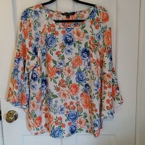 Zac & Rachel Floral Print Bell Sleeve Top Med
